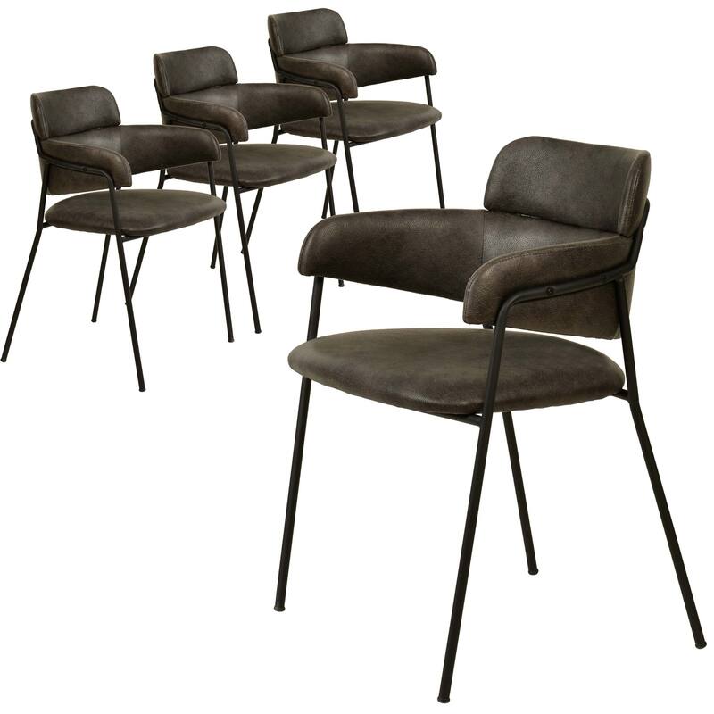 LeisureMod Set of 4 Axis Upholstered Dining Chairs with Curved Backrest, Contemporary Accent Side Chair for Home Office Bedroom - Charcoal