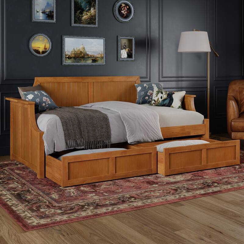 Victorian Daybed with Storage - Twin Size, Solid Wood Frame, 2 Drawers - 39" x 79.5" x 34.63"