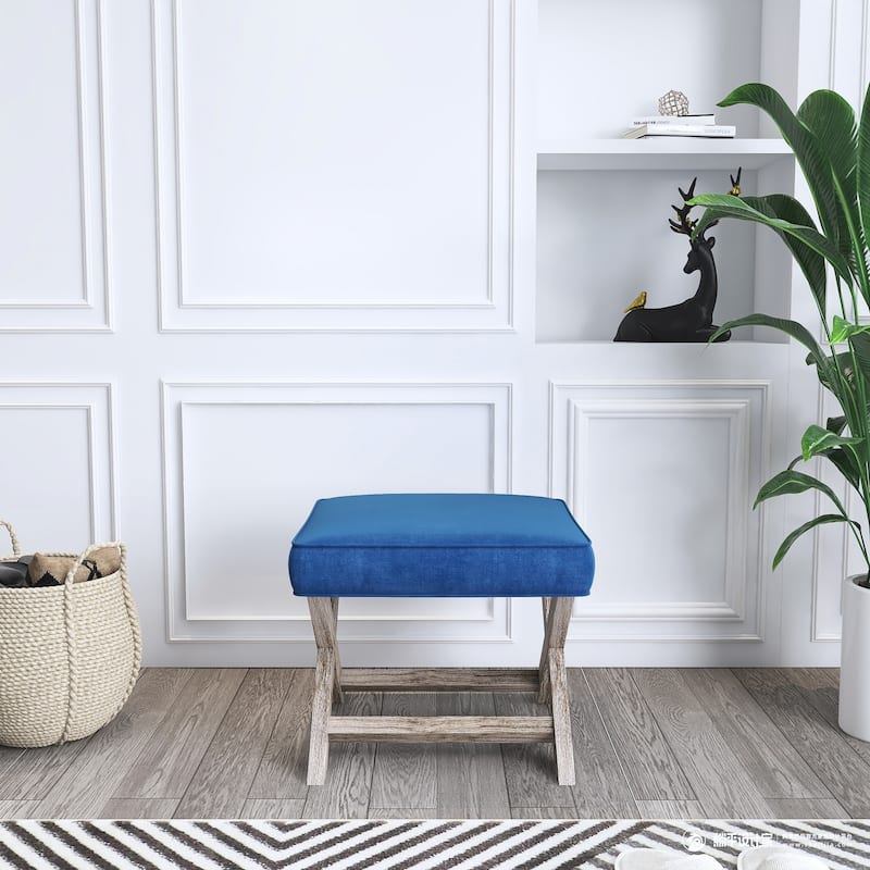 Katelin 18-Inch Solid Square Ottoman - Blue Velvet