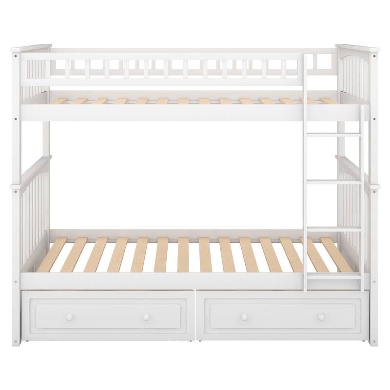 Twin over Twin Bunk Bed with Storage Drawers, Convertible to 2 Separate Beds, Espresso