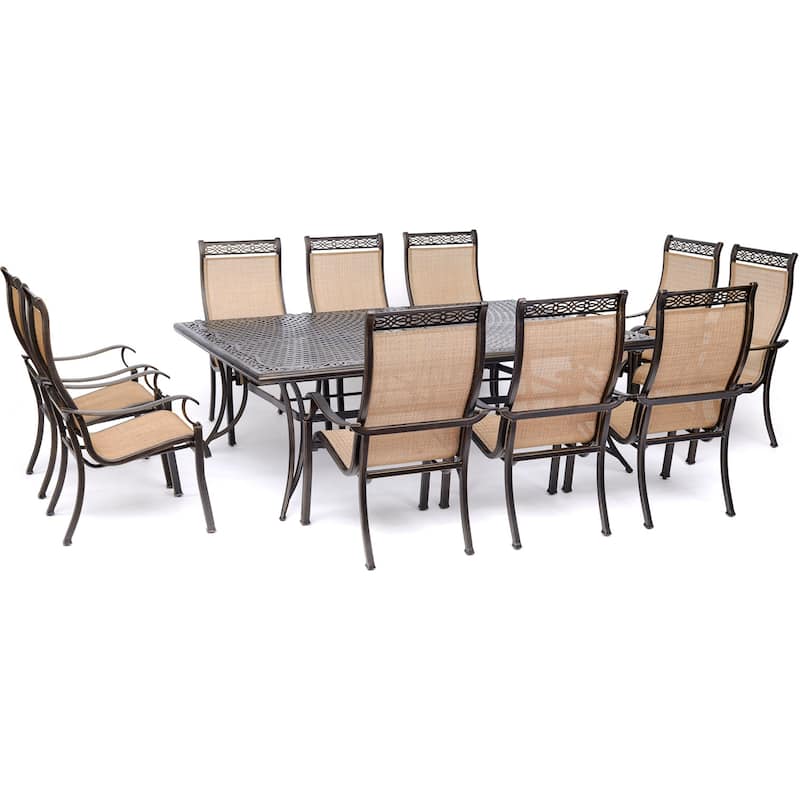 Hanover Manor 11-Piece Dining Set with 10 Sling Chairs and an Extra-Large 60" x 84" Cast-Top Dining Table