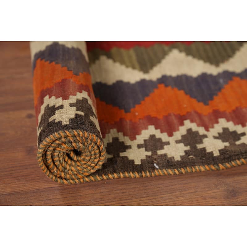 Vegetable Dye Red Kilim Qashqai Persian Rug Handmade Wool Carpet - 5'2"x 7'10"