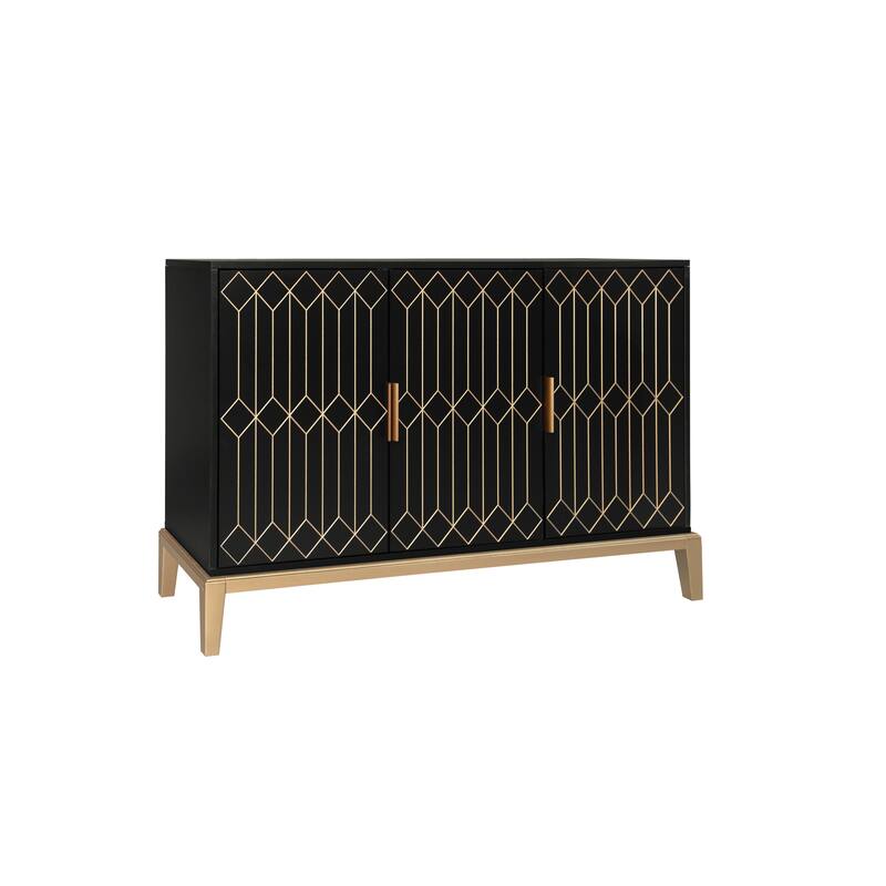 Carved Line 3 Door Storage Cabinet, Sideboard Buffet Cabinet With Adjustable Shelf, Large Storage Accent Cabinet