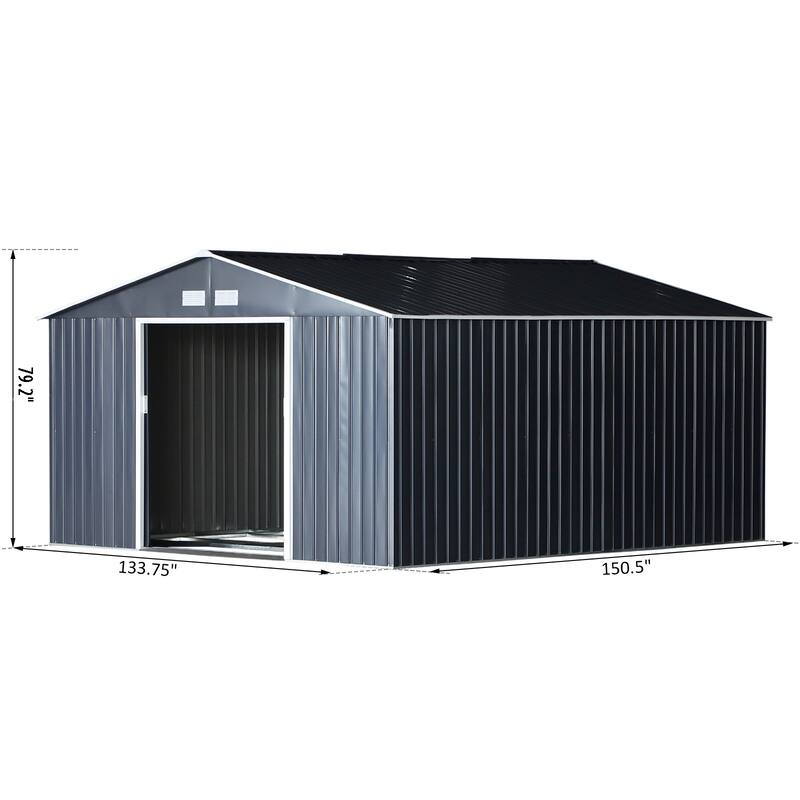 Outsunny 11' x 9' Dark Grey Metal Garden Shed