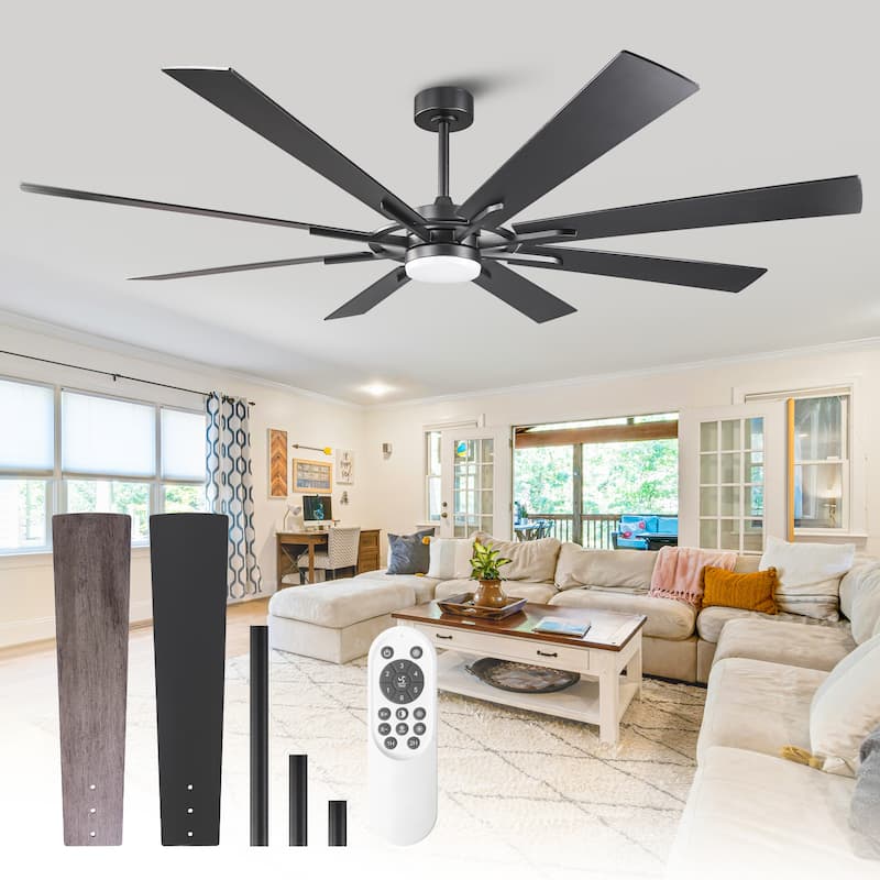 72" Matte Black Large Windmill Farmhouse Integrated LED Ceiling Fan with Light and Remote - 72"Wx12.8"H