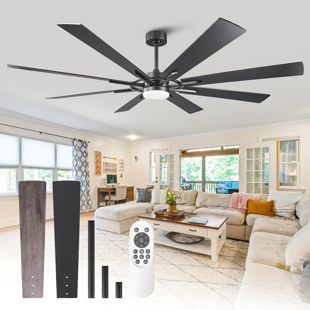 72" Matte Black Large Windmill Farmhouse Integrated LED Ceiling Fan with Light and Remote - 72"Wx12.8"H