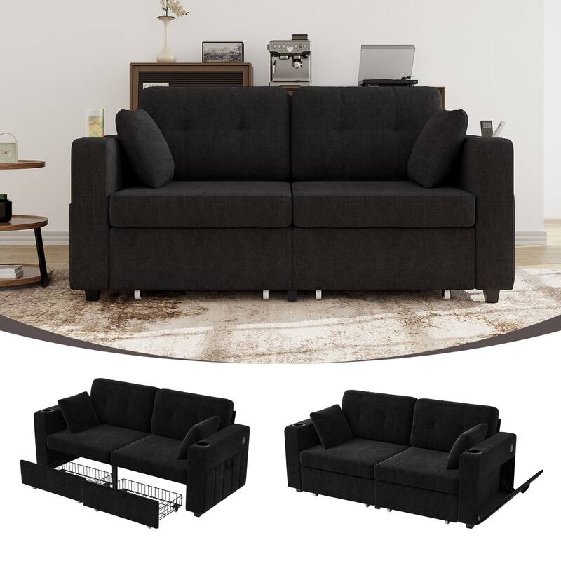 67.76" Chenille 3-Seater Sofa with USB Ports and Storage