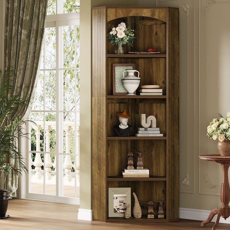 Corner Storage Cabinet, Corner Shelf Bookshelf Bookcase Display Rack, Living Room Bedroom Kitchen Home Office - Brown