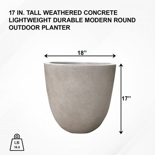 dimension image slide 9 of 11, Kante 18 Inch Dia Round Concrete Planter, Indoor Outdoor Large Plant Pot
