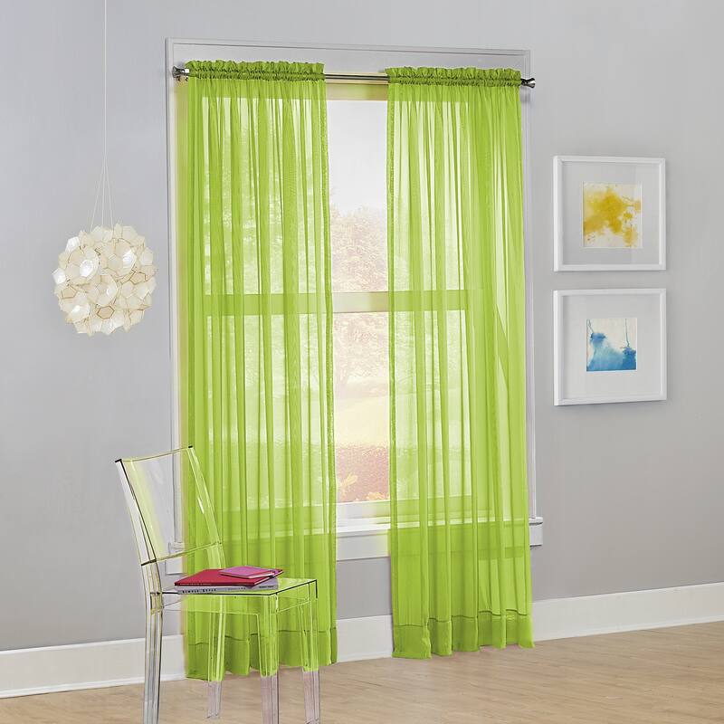 No. 918 Calypso Voile Sheer Rod Pocket Curtain Panel, Single Panel - 59" x 84" - Lime