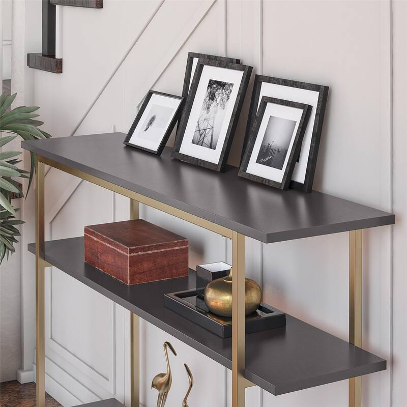 Avenue Greene Jade Console Sofa Table with 3 Open Shelves and Metal Frame