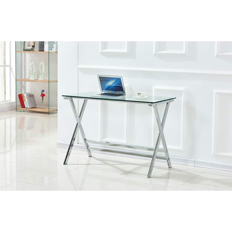 Glass Computer Desk, Transparent Tempered Glass Laptop Table with Rounded Edges Desks, Sofa Table