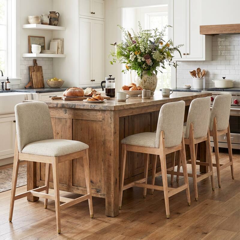 Christopher Knight Home - Clara Modern Wooden Upholstered Counter Stool - Set of 4 - Beige,Natural