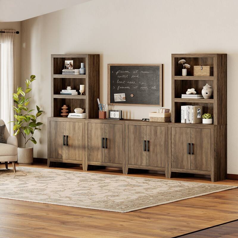 WAMPAT Entertainment Center with Bookshelves, Farmhouse TV Stand for Living Room, Bedroom - n/a