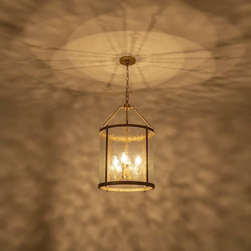 4 - Light Farmhouse Lantern Glass Drum Chandelier for Entryway