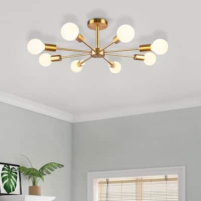 Black/ Gold Sputnik Semi Flush Mount Lamp Close to Ceiling Light Fixture for Living Room/ Kitchen/ Office/ Bedroom/ Foyer