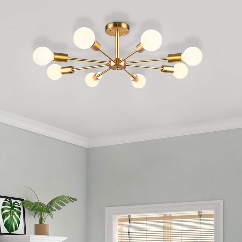 Black/ Gold Sputnik Semi Flush Mount Lamp Close to Ceiling Light Fixture for Living Room/ Kitchen/ Office/ Bedroom/ Foyer