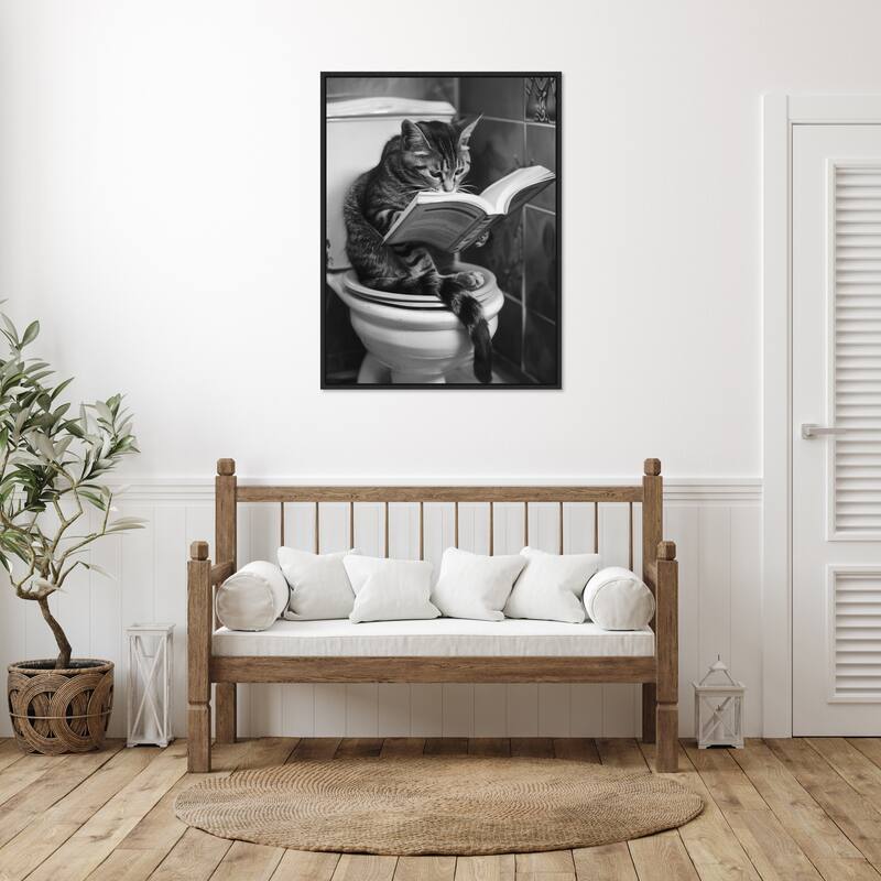 Literary Litter Box Cat by Niky Rahner Framed Canvas Wall Art