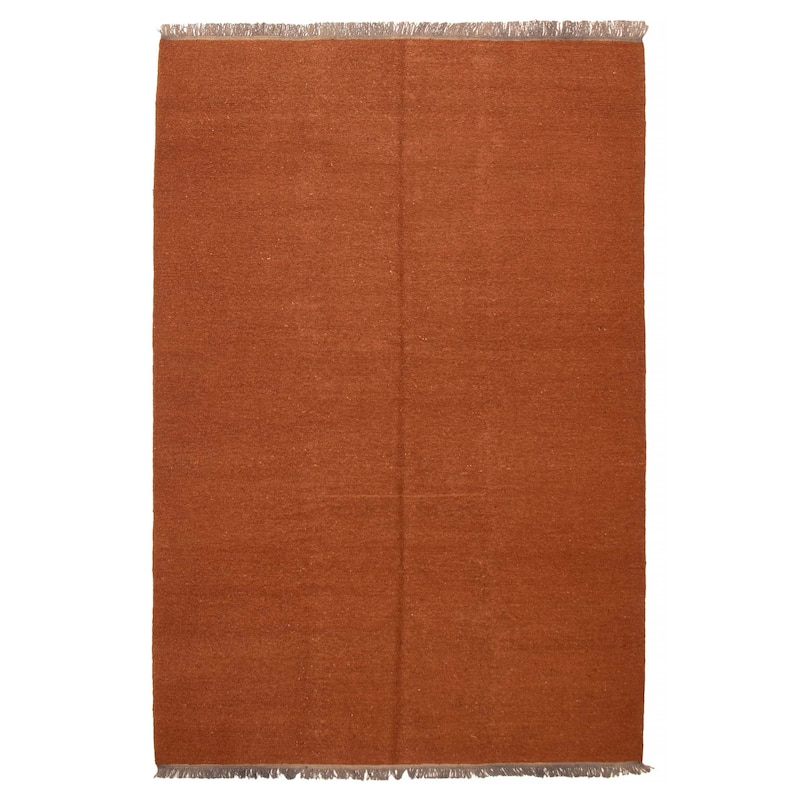 ECARPETGALLERY Flat-Weave Natural Brown Wool Tapestry Kilim - 6'8 x 9'10 - Brown - 6'8 x 9'10