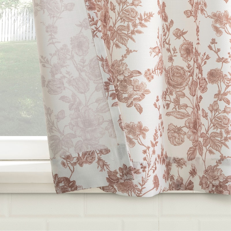 No. 918 Elara 2-pack Tonal Botanical Semi-Sheer Rod Pocket 2-Piece Kitchen Curtain Tier Pair