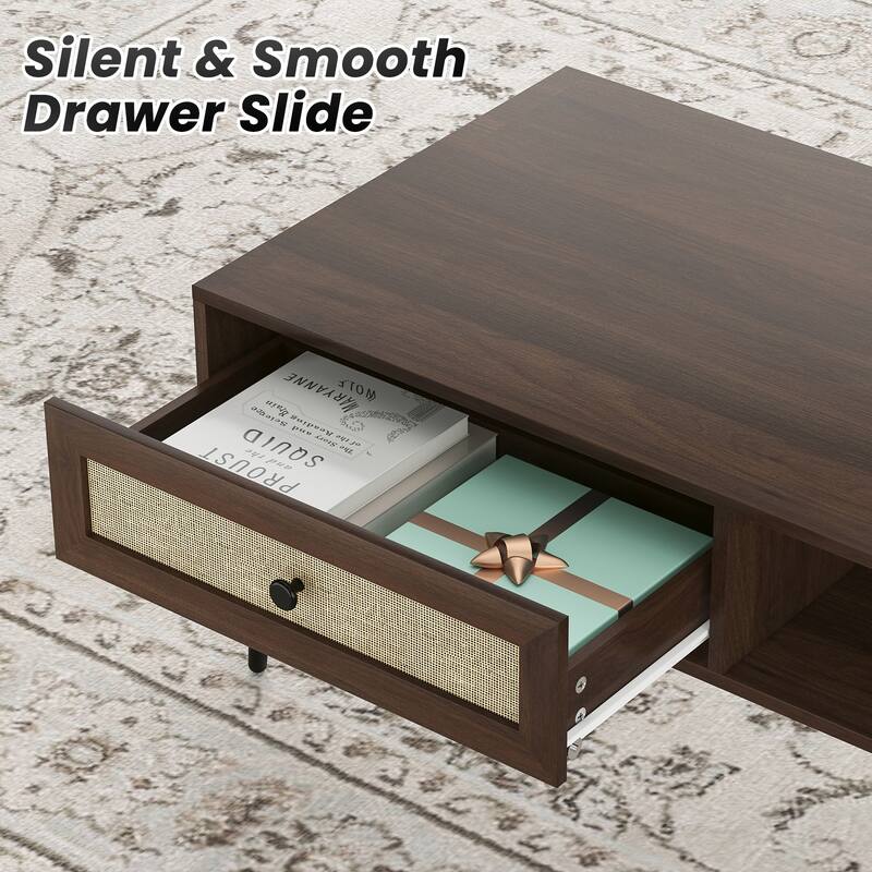Modern Coffee Table, 47 Inch Rectangle Console Table with Drawer & Shelf, Wooden Coffee Table for Living Room, Office