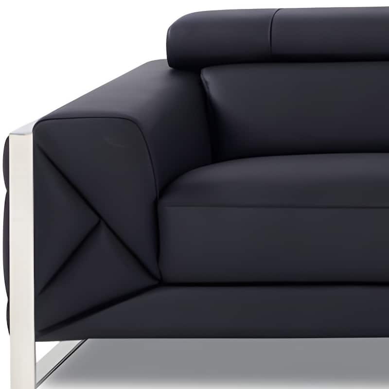 HomeRoots 89" Black Italian Leather Sofa With Silver Legs - 35" H x 89" W x 43" D