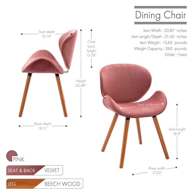 Porthos Home Vigo Dining Chair, Velvet Seat & Back, Beechwood Legs