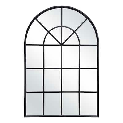 Black Arched Window Mirror with Metal Frame, Cathedral Mirror for Living Room,Bedroom