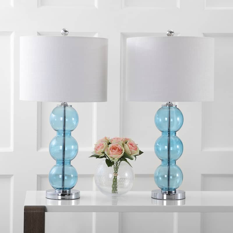 Ella 27" Glass Triple-Sphere LED Table Lamp, Mercury Silver/Chrome (Set of 2) by JONATHAN Y