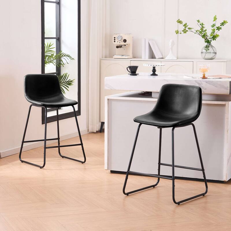 FERPIT Bar Stools Set of 2, Faux Leather Counter Height Bar Stools with Back