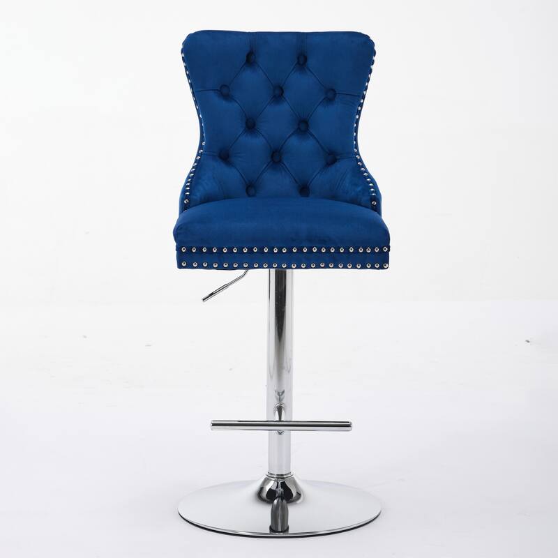 Thick Chrome Swivel Velvet Barstools,Adjustable Height,Modern Upholstered,Sponge&Spring（Set of 2)