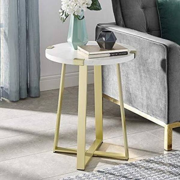 Modern Metal Wrap X Base Accent Table 18 Inch White Marble Bed Bath