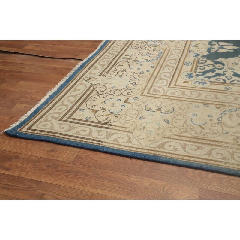 Hand Knotted Oriental 100% Wool Carpet Traditional Floral Navy Blue & Blues Tabriz Area Rug - 11' 9'' X 8' 8''
