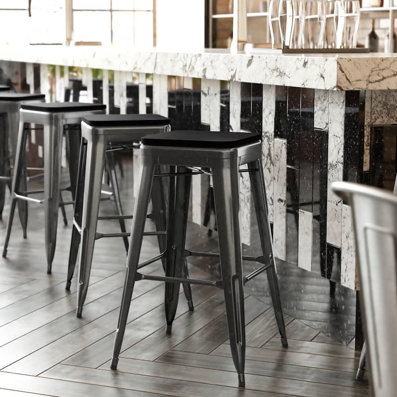 Indoor/Outdoor Backless Bar Stool with Poly Resin Seat - Black/Black