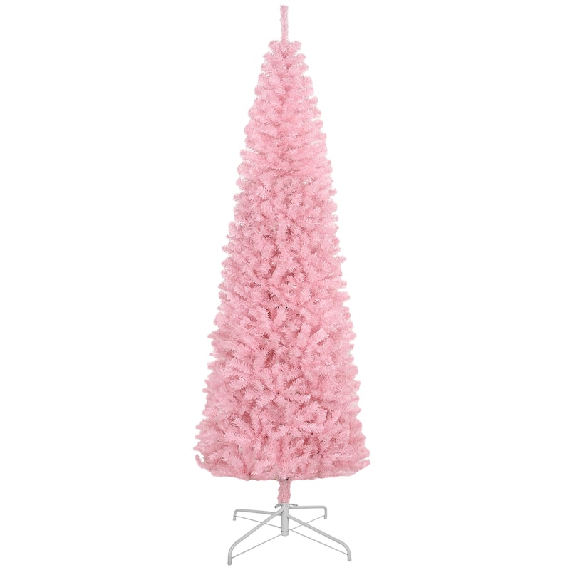 8' Tall Unlit Slim Douglas Fir Artificial Christmas Tree with 1168 Realistic Branch Tips - Pink - Pink