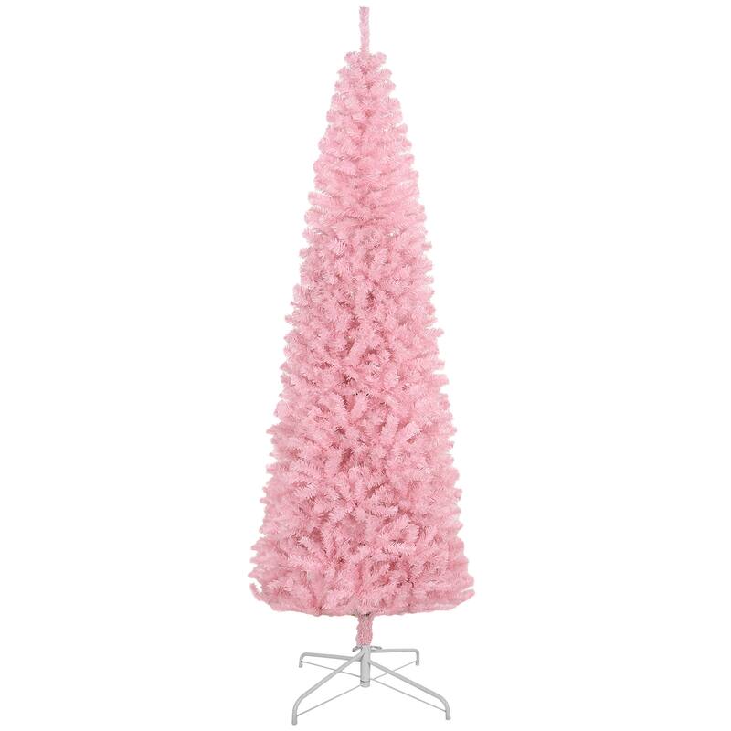 8FT Tall Unlit Slim Pencil Douglas Fir Artificial Christmas Tree with 1168 Realistic Branch Tips - Pink - 8 Foot
