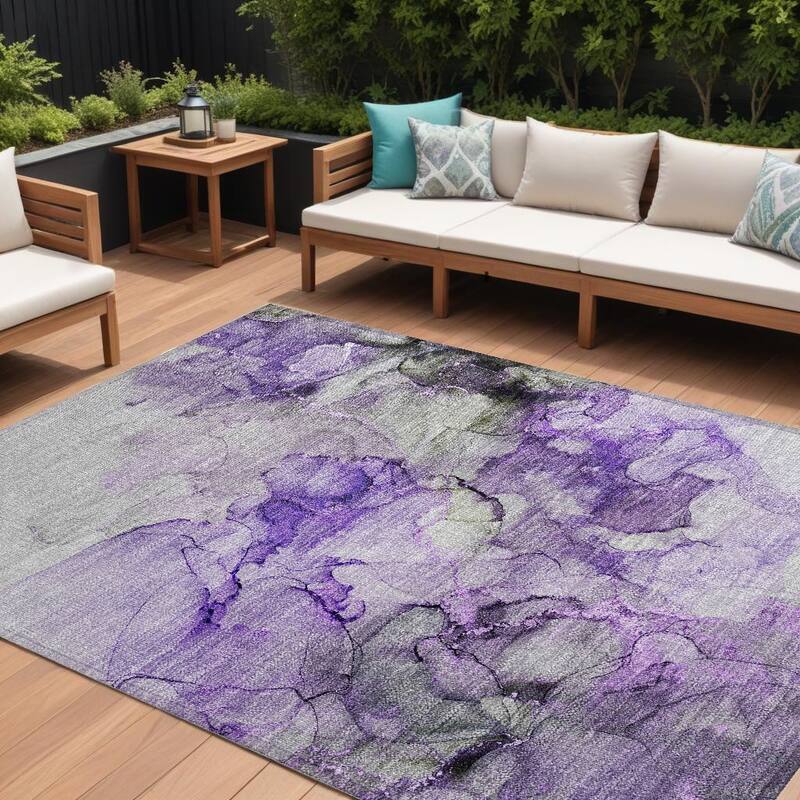 Almisi Artistic Abstract Weather Resistant Versatile Elegance Outdoor Rug - 10' X 14' - Purple