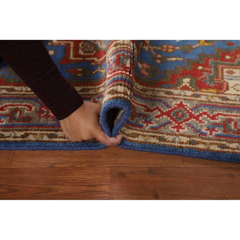 Light Blue Geometric Heriz Serapi Indian Rug Handmade Wool Carpet - 3'0" X 5'0"