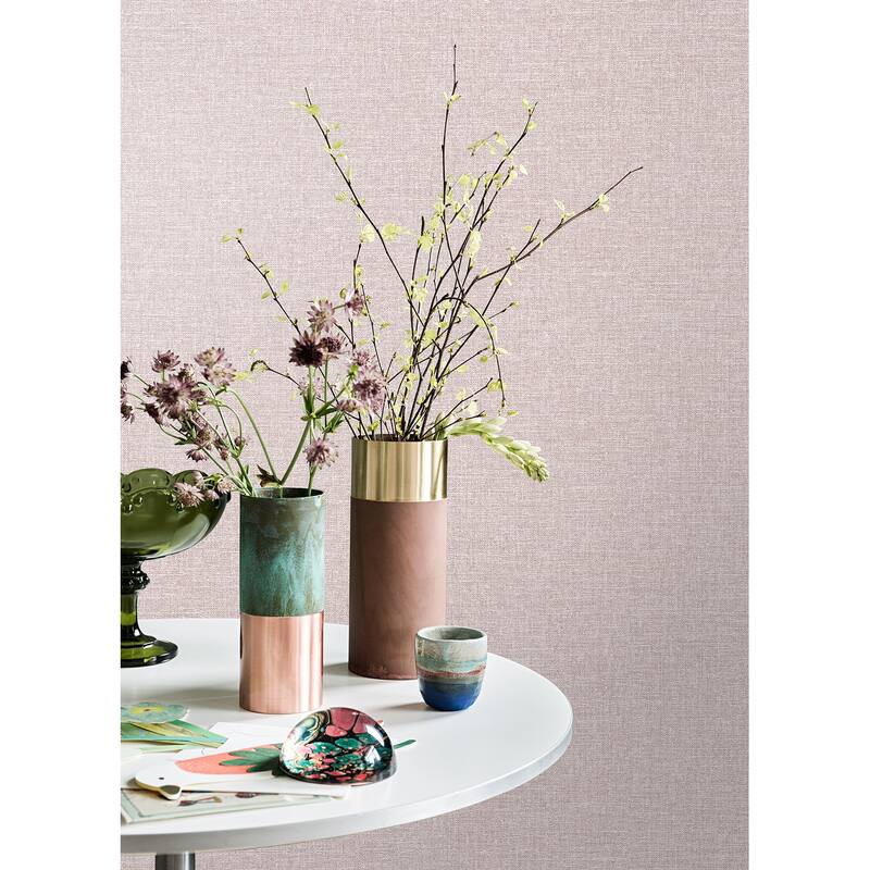 Brewster Glen Pink Linen Wallpaper