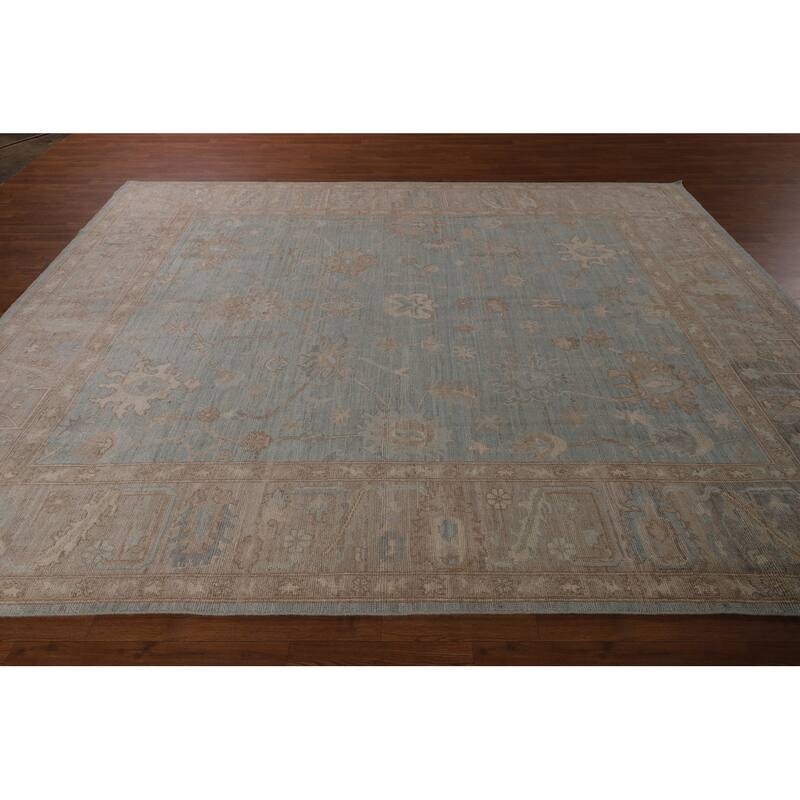 Blue Oushak Vegetable Dye Turkish Area Rug Hand-Knotted Wool Carpet - 8'2"x 10'3"