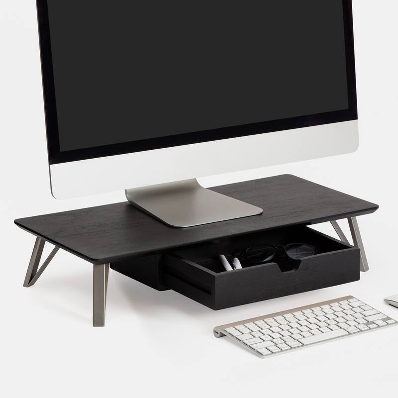Jani Wood Monitor Stand Riser Desk - Ergonomic Design Stand, Desktop Organizer Table for Home, Office Workspace, Gaming Desk - Black