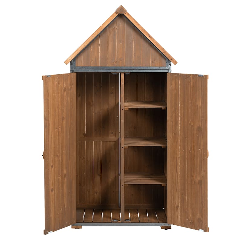 Tall Outdoor Storage Shed - 32.3"L x 21"W x 67"H, Metal Frame Tool Shed for Patio/Garden, Brown