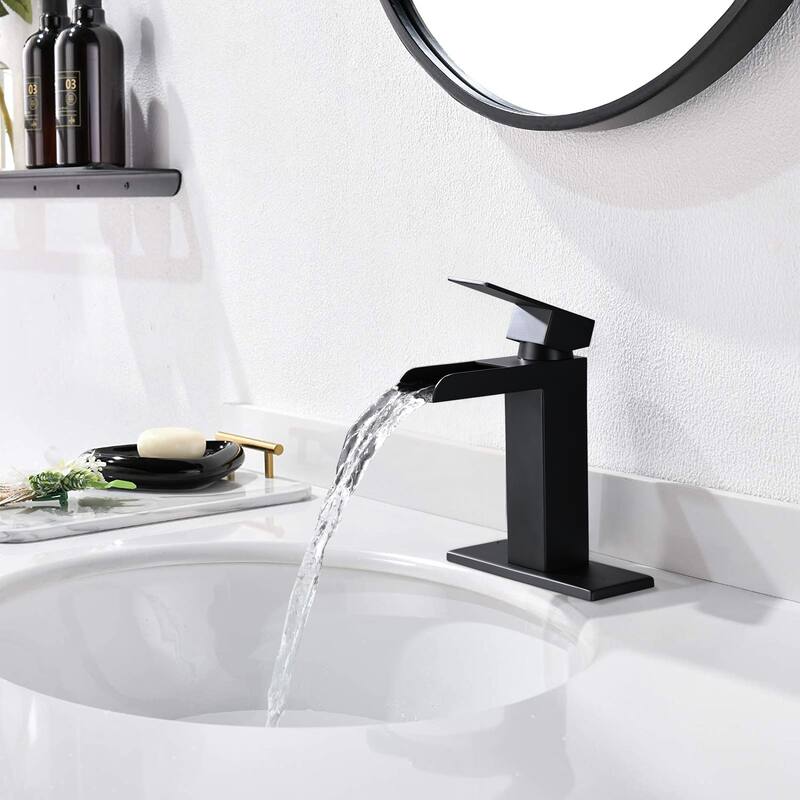 YASINU Waterfall Single Handle Bathroom Faucet with Pop-up Assembly Overflow Drain