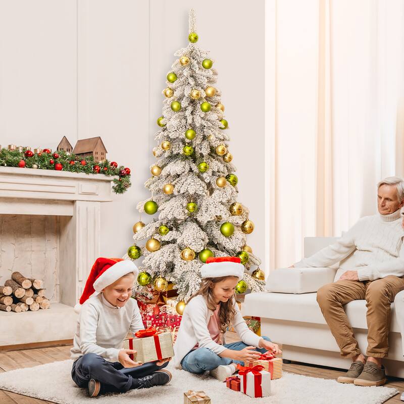 Gymax 6 ft Artificial Xmas Tree Hinged Christmas Tree w/ 589 Flocked - See Details
