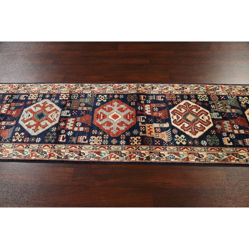 Tribal Geometric Oriental Kazak Runner Rug Wool Hand-knotted Carpet - 2'8" x 11'9"