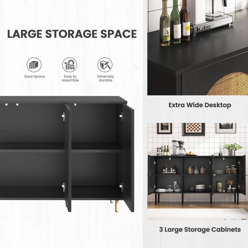 EROMMY Modern Sideboard Buffet Cabinet with Fluted Doors, 2-Door Storage Console Table for Kitchen, Dining Room & Living Room
