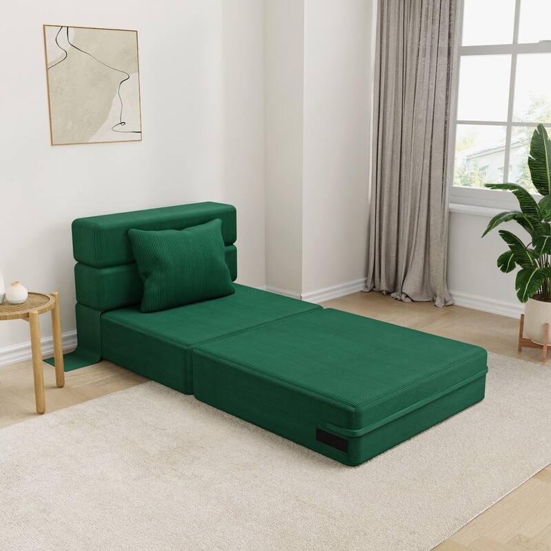 Convertible Compression Corduroy Sectional Sofa - Green Corduroy