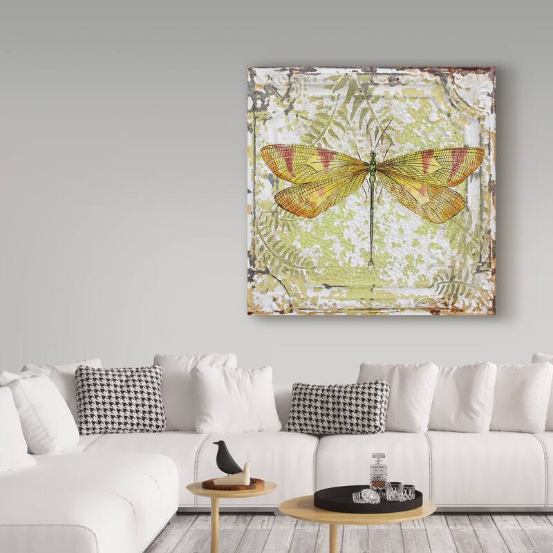 Jean Plout 'Dragonfly On Tin Tile 1' Canvas Art