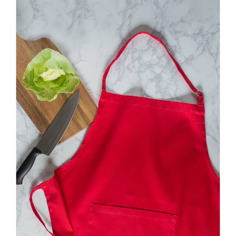 Kitchen Apron with Adjustable Neck Tie and Front Pocket - 32" - Red