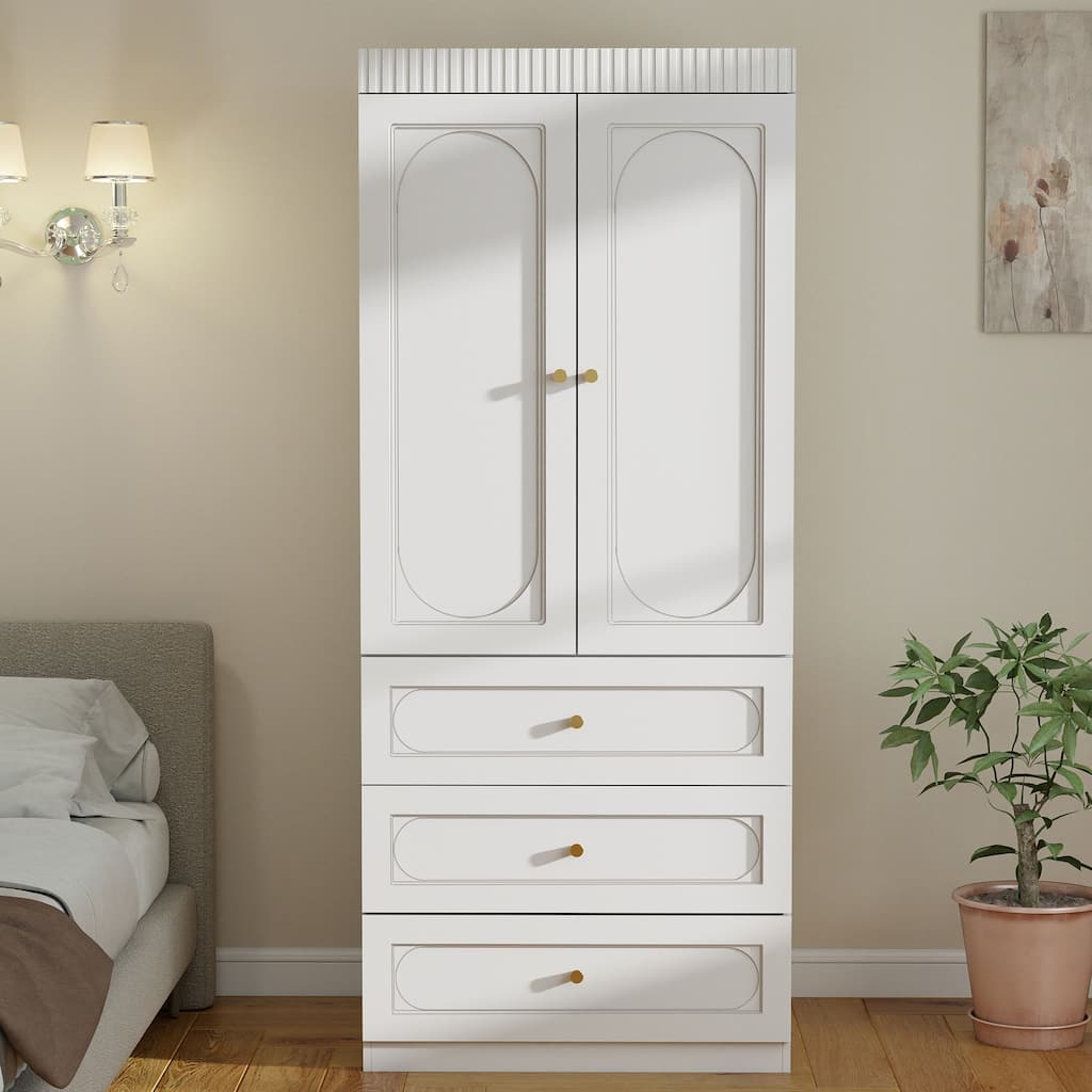 2 Doors Armoire Wardrobe Closet with Ample Shelves Space Utility Armoire Closet and Bedroom Organization Unit